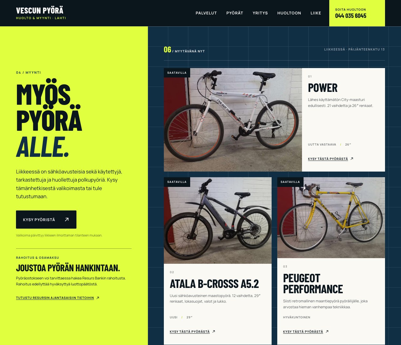 Bikes for sale on the Vescun Pyörä website.